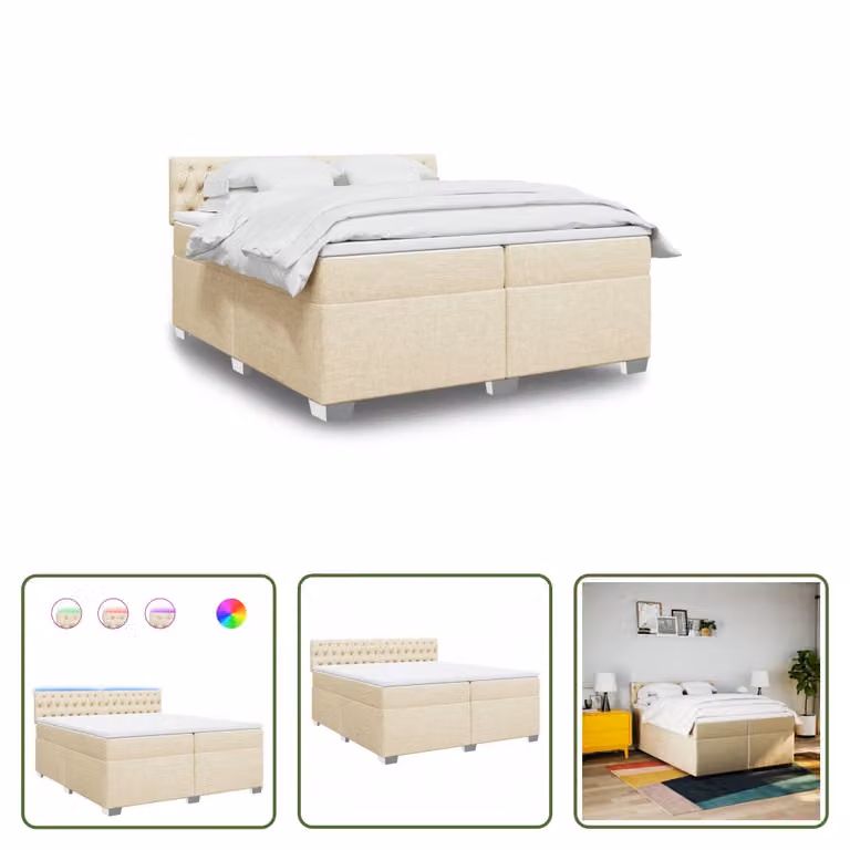 The Living Store Letto a molle con materasso crema 200x200 cm in tessuto