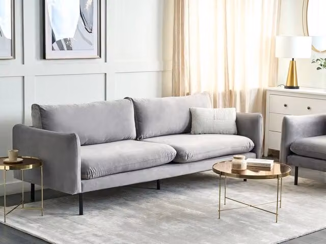 Divano moderno a 3 posti BELIANI in velluto grigio con struttura in legno e gambe nere L: 220 cm, H: 86 cm, P: 84 cm – 1