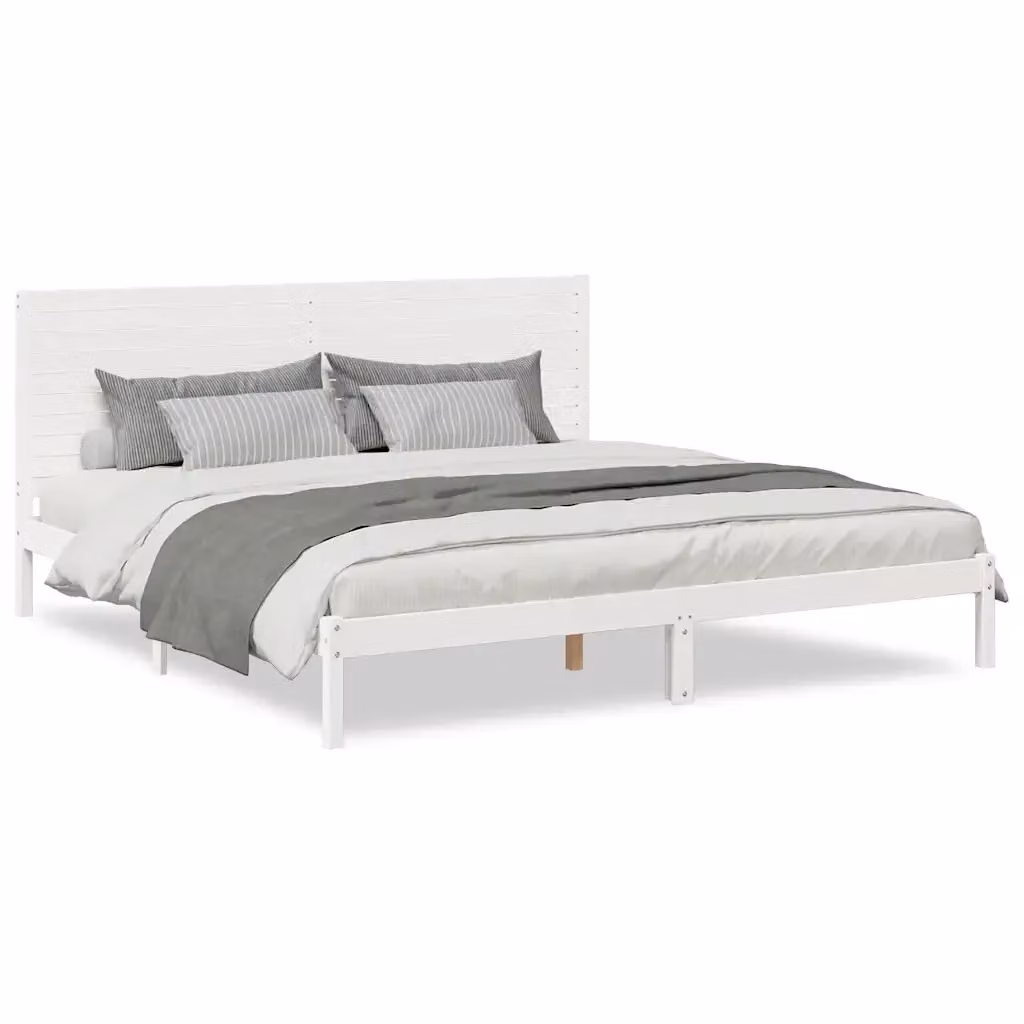 vidaXL Giroletto Extra Lungo in Legno Massello di Pino Bianco senza Materasso 200x220 cm – 2