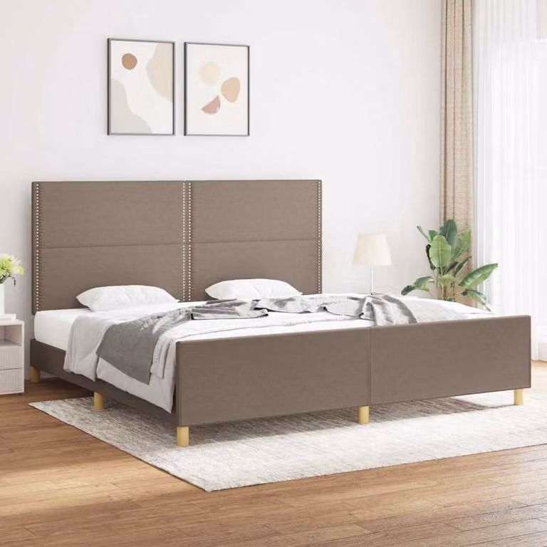vidaXL Giroletto senza Materasso Beige in Tessuto e Legno di Larice L/P/H: 200 x 203 x 128 cm