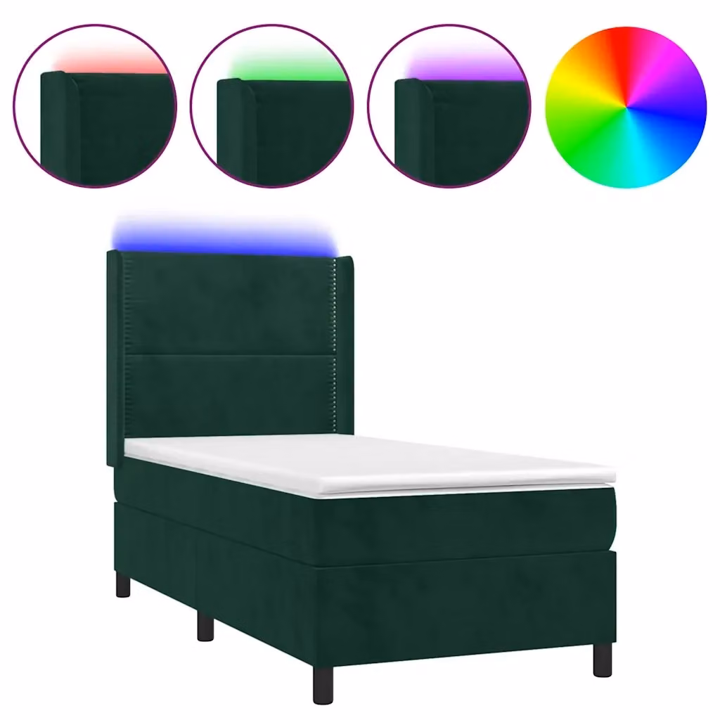 Letto Ibrido vidaXL in Velluto Verde con Materasso, Illuminazione LED Sotto il Letto e Porte USB, L/P: 100 x 200 cm – 2