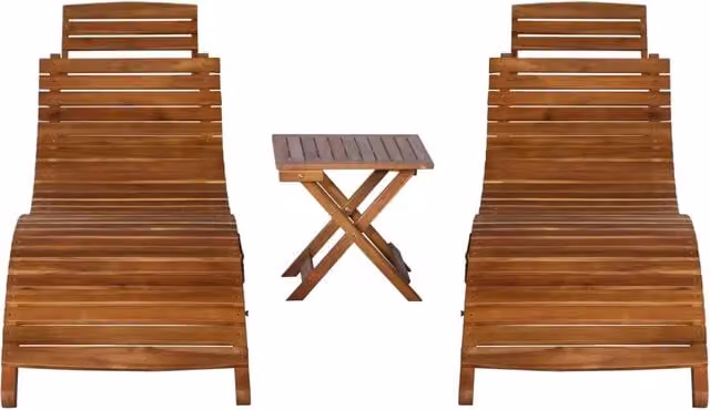 Lettino Prendisole 3 pz con Tavolino in Legno Massello d'Acacia 279160