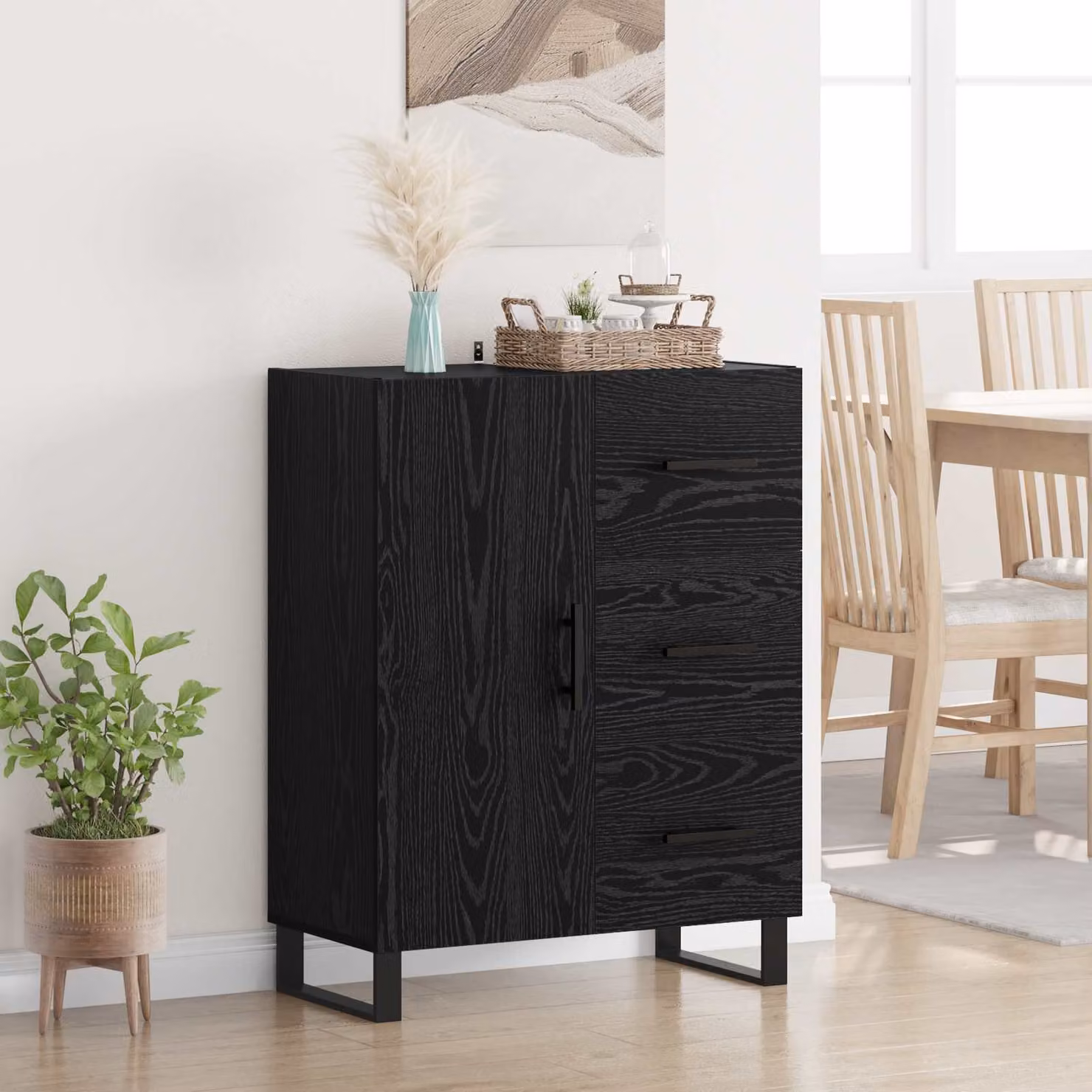 Credenza con cassetto vidaXL in Rovere Nero, L: 69,5 cm, P: 34 cm, H: 90 cm