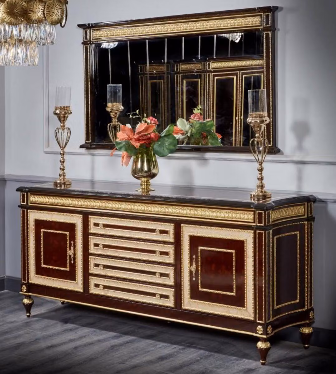 Casa Padrino Credenza barocca con specchio marrone scuro/oro - Mobili barocchi - Mobili barocchi - Arredamento barocco - Nobile & Magnifico