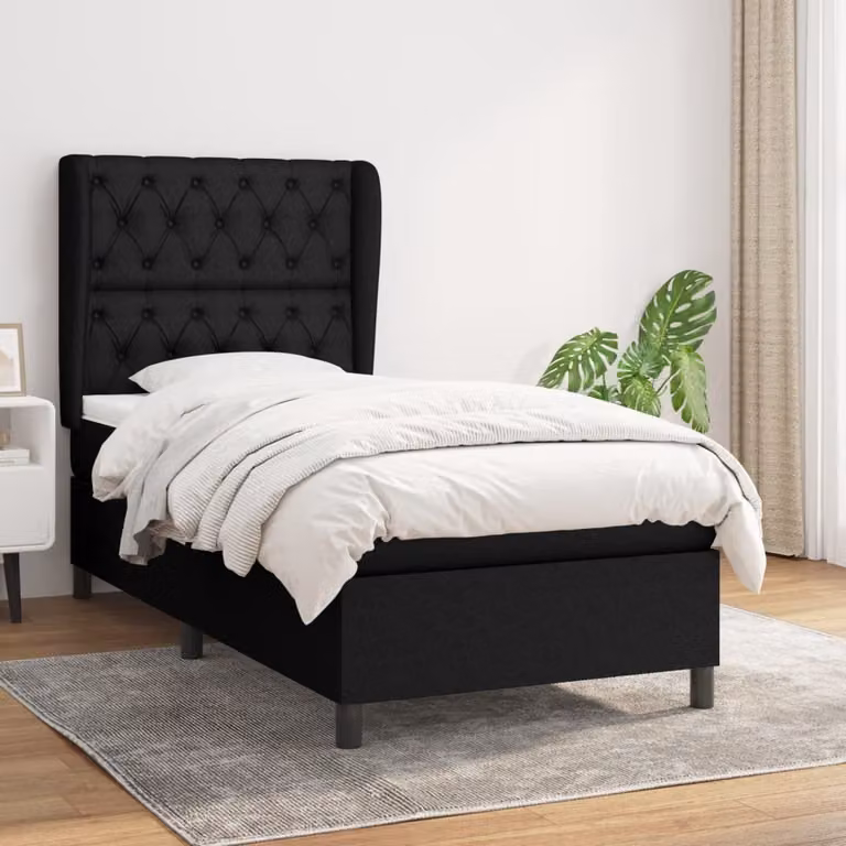 The Living Store Letto a molle con materasso nero 80x200 cm in tessuto