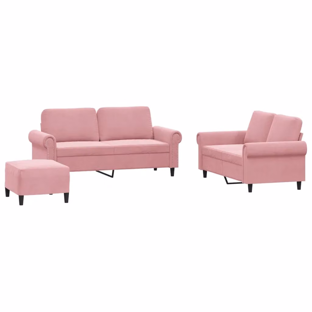Set di divani 3 pezzi vidaXL in velluto rosa con cuscini per soggiorno moderno – 2
