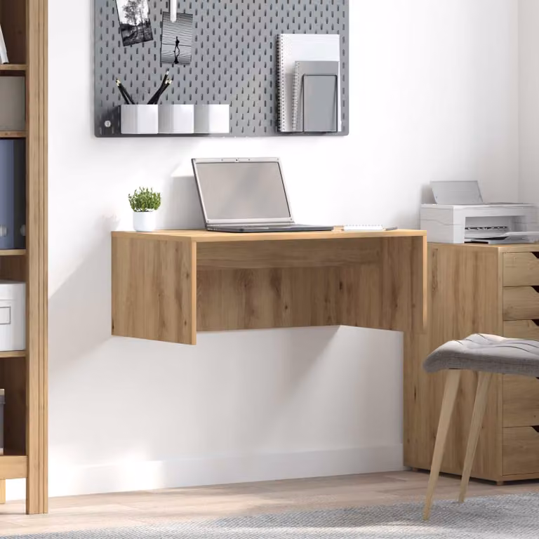 Scrivania a parete sospesa vidaXL in legno ingegnerizzato color rovere, L: 80 cm, P: 60 cm, H: 30 cm