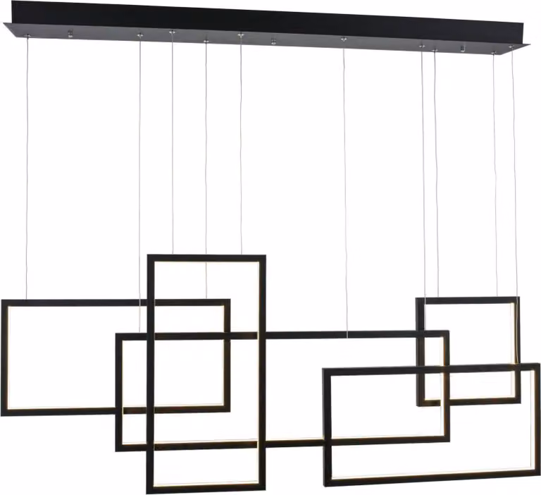 Apparecchio a sospensione Quadratus, moderno e sorprendente, con forme geometriche, Variante: 1300 x 1500 x 150 mm, 105 W, 3000K, nero