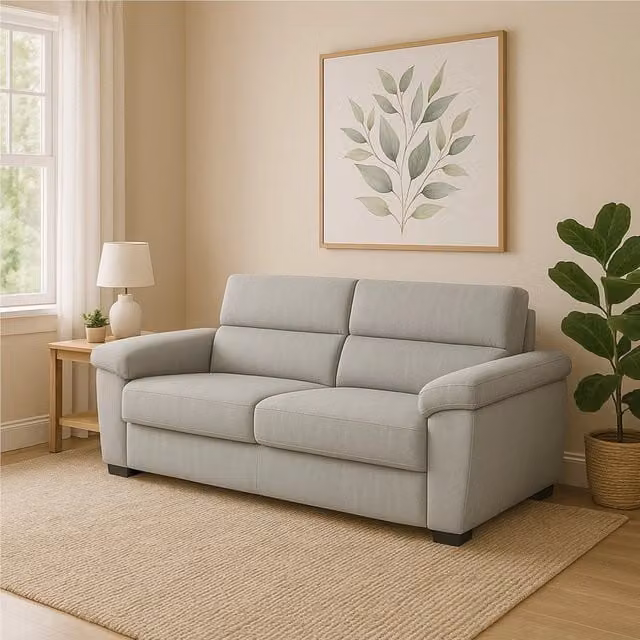 Divano Letto 3 Posti DMORA con Rivestimento Sfoderabile in Tessuto Grigio, Struttura in Legno Massello, L: 225 cm