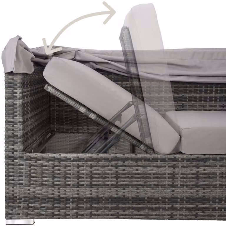 Set da giardino Tectake San Marino in rattan e alluminio grigio con divano a 2 posti, poltrona, tavolino e pouf con cuscini inclusi