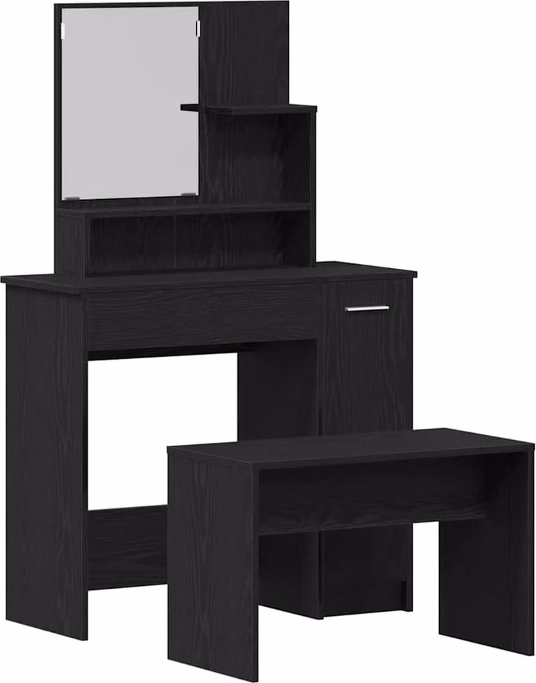 Set Tavolo da Trucco 2 pcs Rovere Nero Legno multistrato