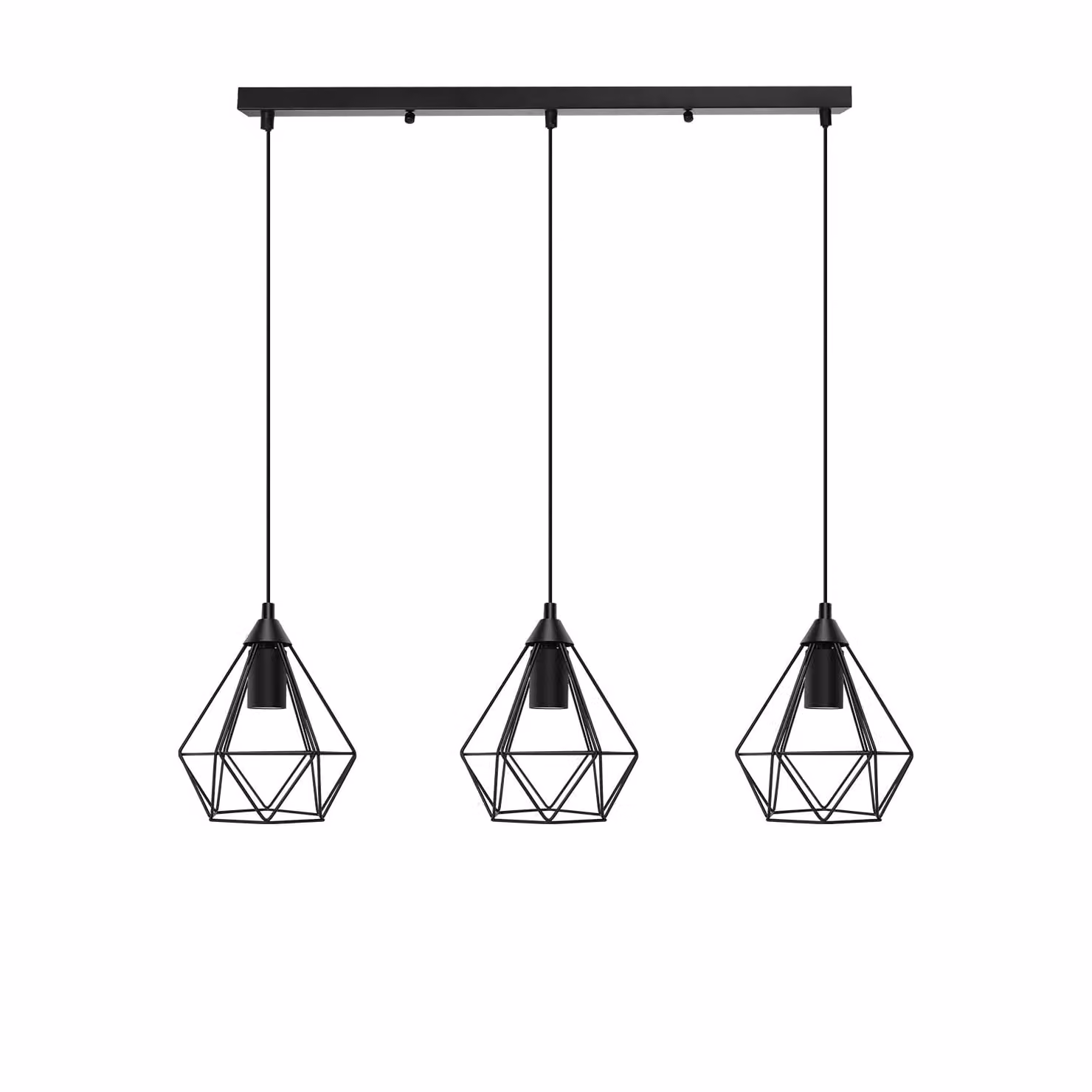 Lampada a sospensione LED, stile retrò, colore nero - 3 attacchi E27 - altezza 110 cm - lampadine LED non incluse