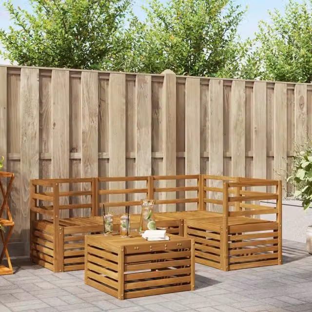 Set di divani da esterno 5 pz Naturale Poliestere 3374749