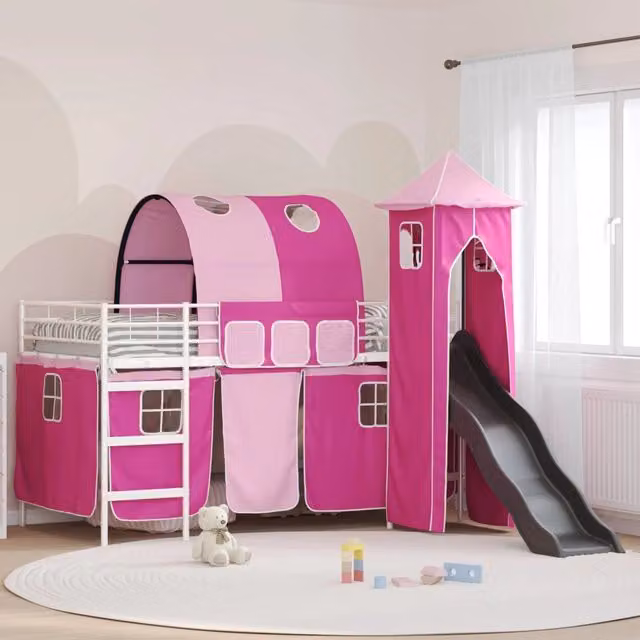 Letto a castello per bambini Bianco e Rosa 107 x 203 cm Metallo 42020912