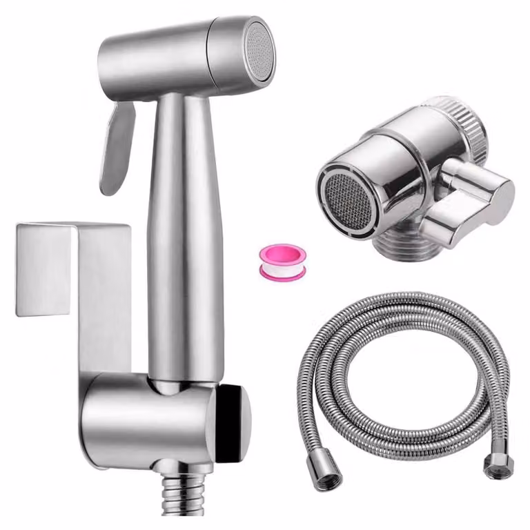Doccia per bidet, in acciaio inossidabile, color argento, con dispenser integrato, per l'igiene personale