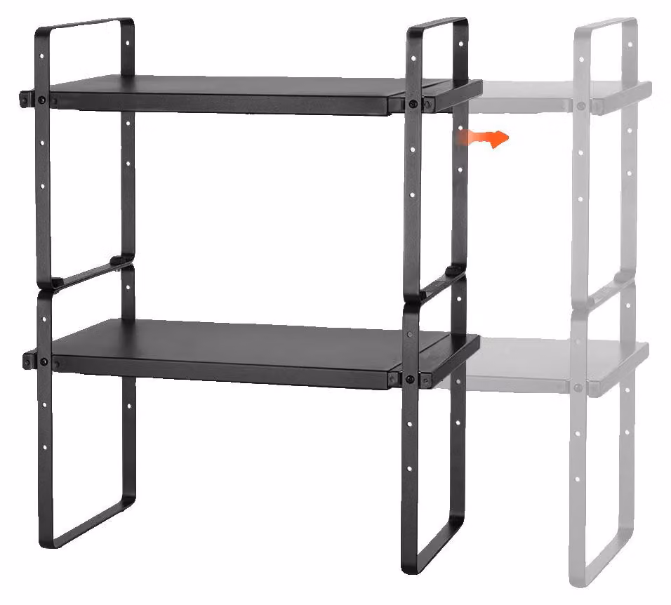 Organizzatore per scaffali, con altezza regolabile, larghezza espandibile, colore nero