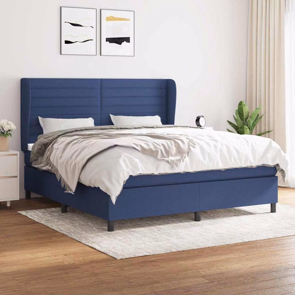 vidaXL Giroletto a Molle con Materasso Blu e Bianco in Tessuto L/P/H: 183 x 180 x 203 cm – 1