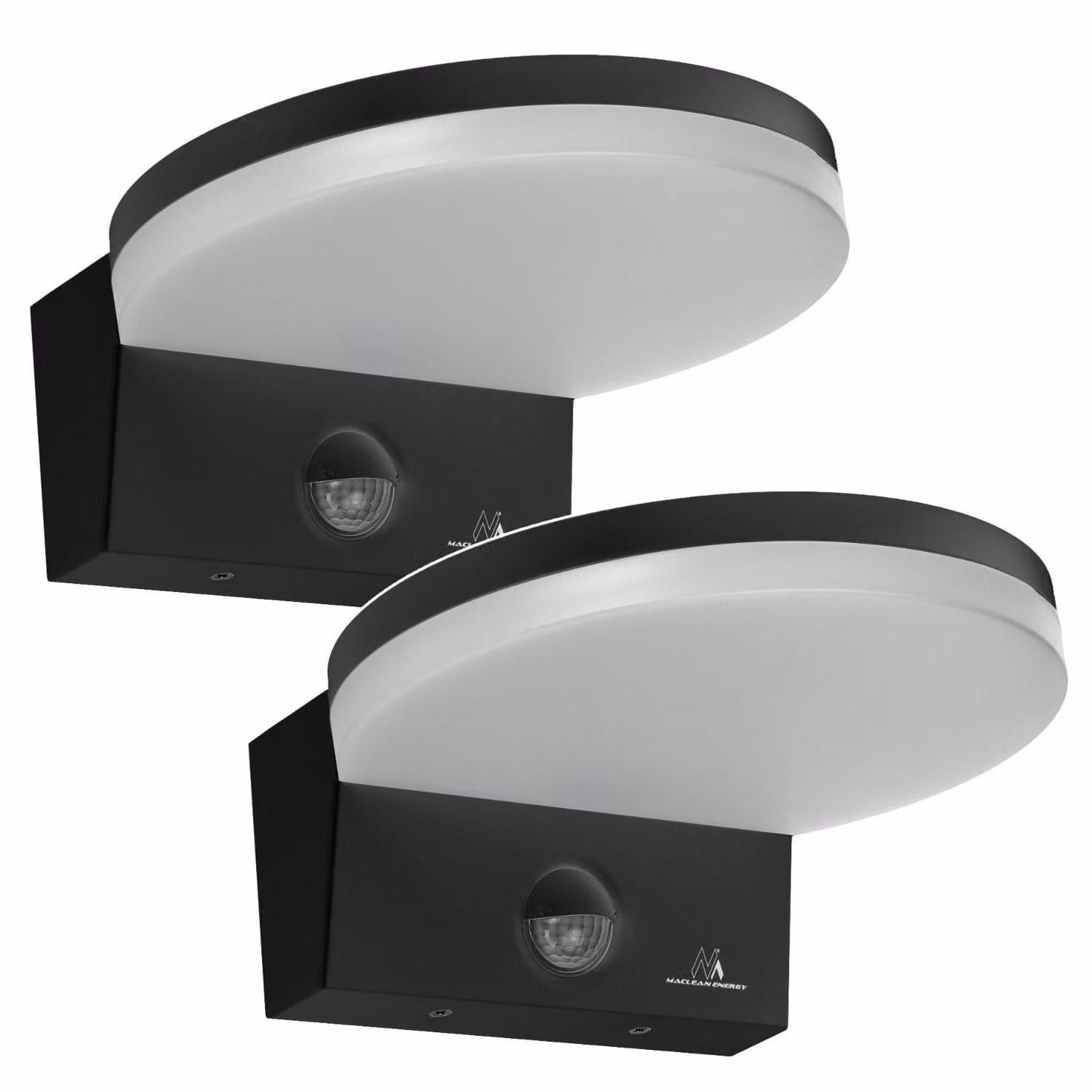 2 lampade LED Maclean con sensore di movimento. Sensore di movimento PIR. Colore: nero. 15 W. Grado di protezione IP65. 1560 lm. Temperatura di colore: bianco neutro (4000 K). Modello: MCE344 B