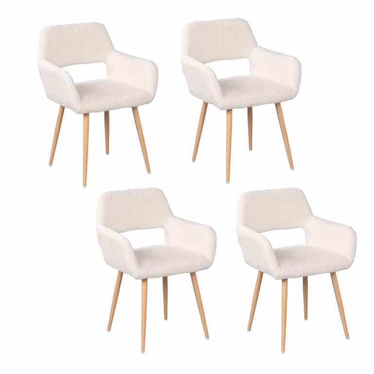 Meubles Cosy Set da 4 poltrone da sala da pranzo in stile scandinavo in tessuto bouclé beige – CROMWELL