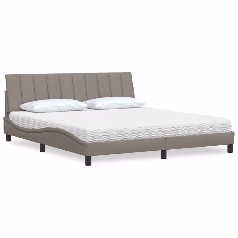 Letto con Materasso Hanko vidaXL in Tessuto Beige e Bianco, L/P: 180 x 200 cm