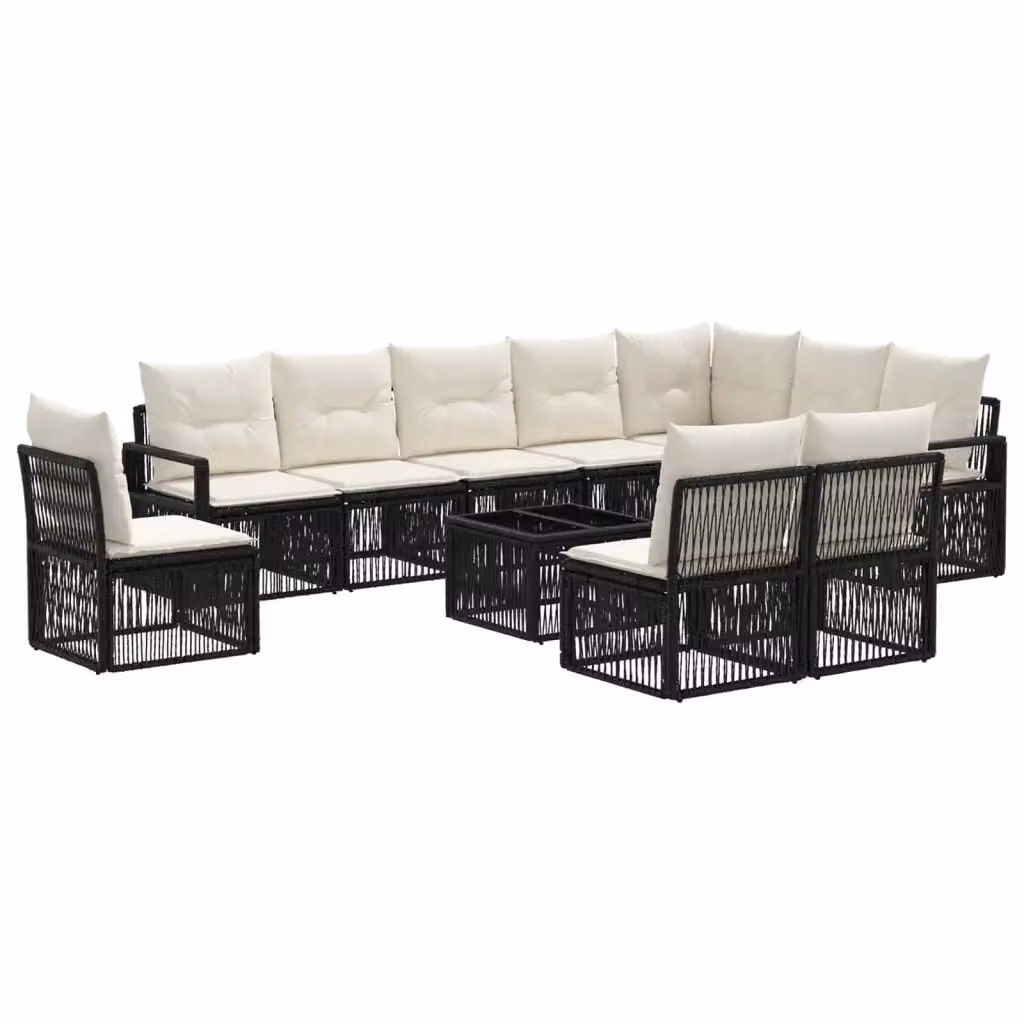Set Divano da Giardino vidaXL a forma a U in Polyrattan Nero con Cuscini e Tavolino da Caffè – 2