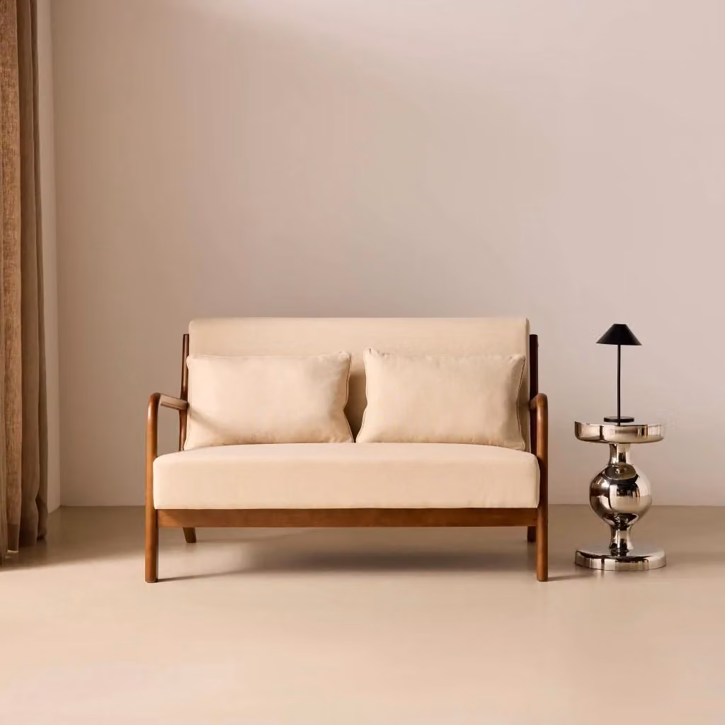 Panca in stile scandinavo Sweeek in legno e tessuto beige per due persone – 2