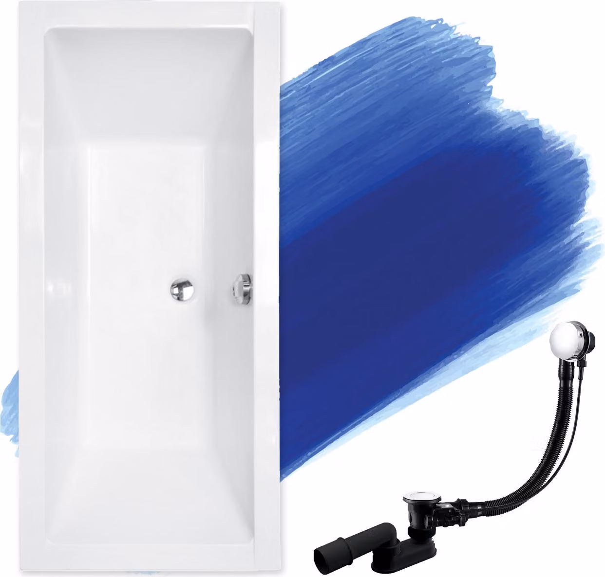 BADLAND vasca rettangolare Quadro 165x75 con set di scarico e piedini GRATIS senza rivestimento