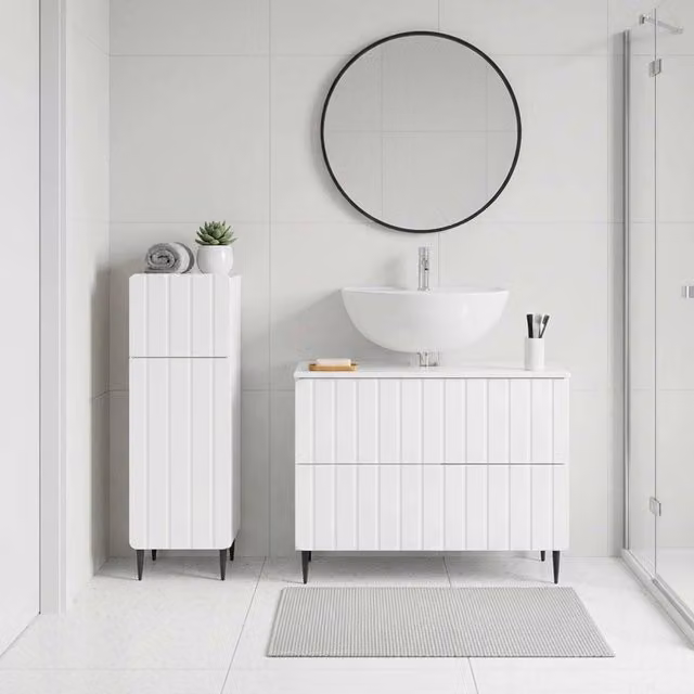 Set di mobili da bagno 2 pezzi vidaXL bianco lucido con vanità e ante a cerniera L/P/H: 82,0 x 59,0 x 34,8 cm