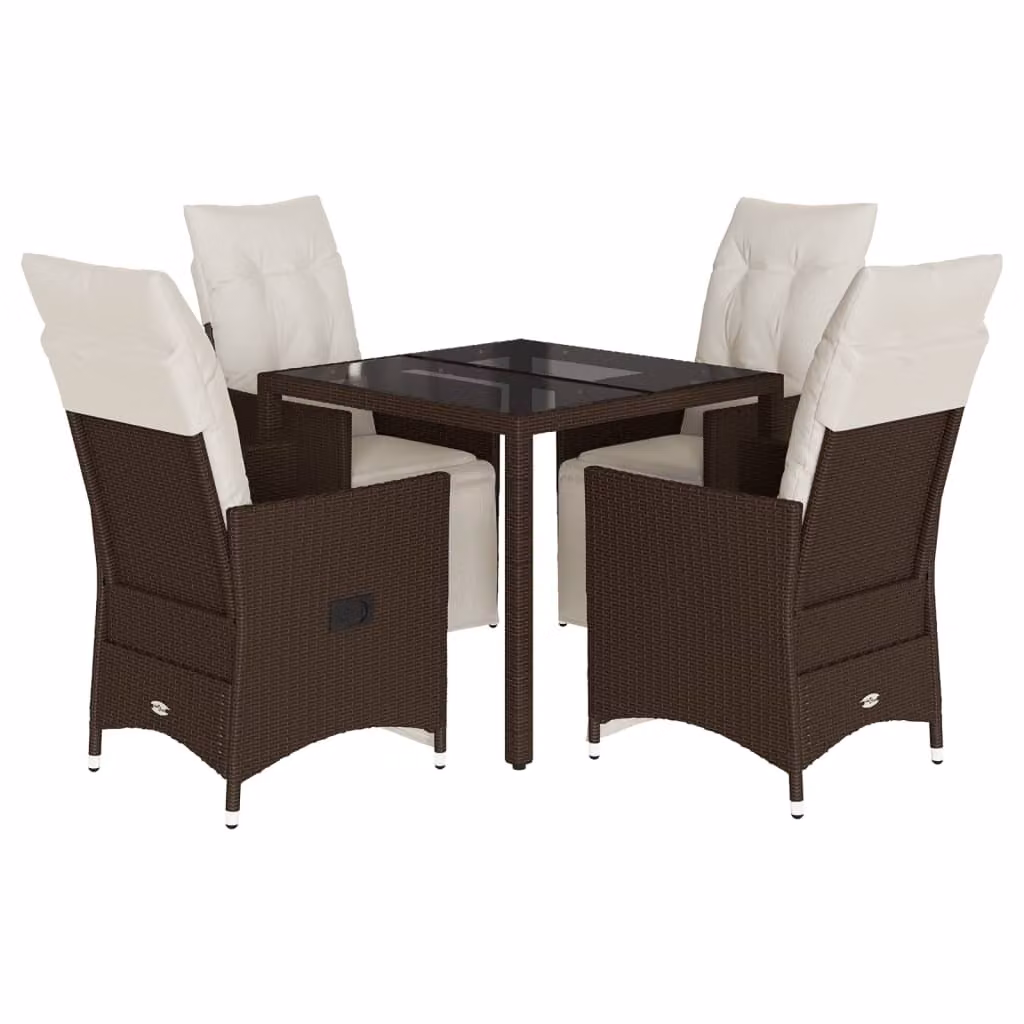 Set Bistrò da Giardino 5 pz con Cuscini in Polyrattan Marrone