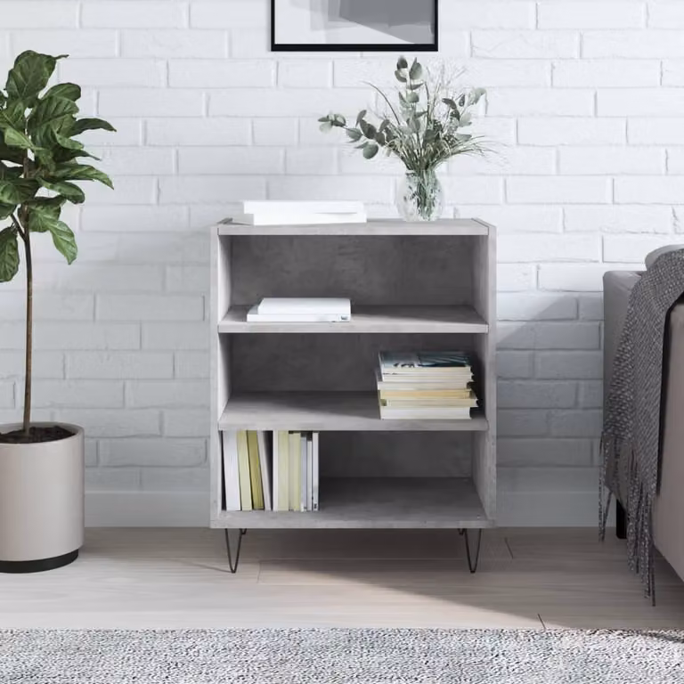 Credenza moderna vidaXL in legno multistrato e metallo, colore grigio cemento, L 57 cm x P 35 cm x H 70 cm