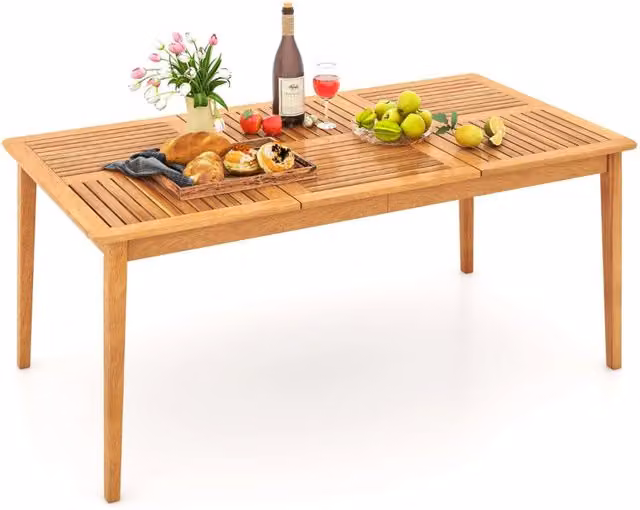 Tavolo da pranzo esterno in legno di acacia per 6 persone, Tavolo da picnic per patio e giardino