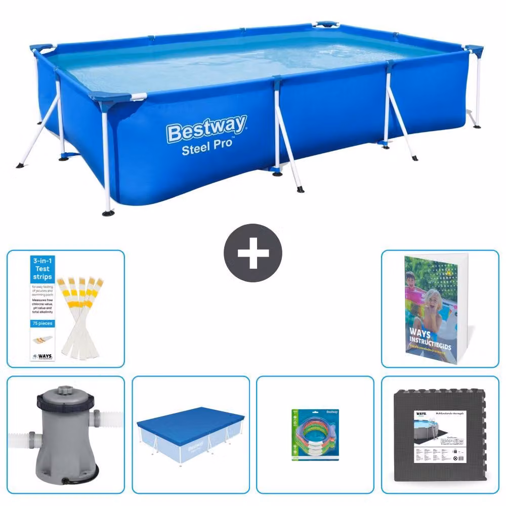 Bestway Steel Pro, piscina rettangolare - 300x201x66 cm - composta da 5 parti, modello S317