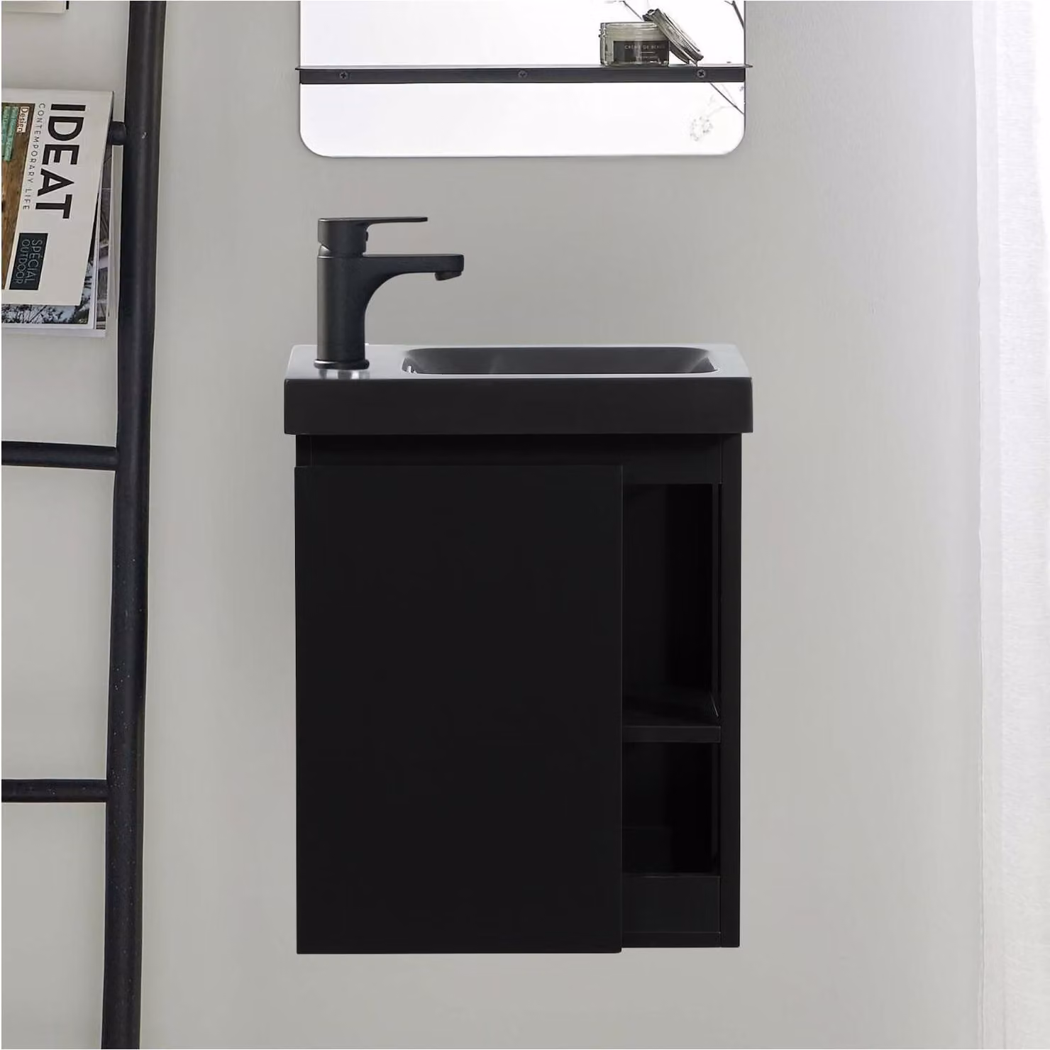 Mobile lavabo sospeso in resina nera HAMPTON