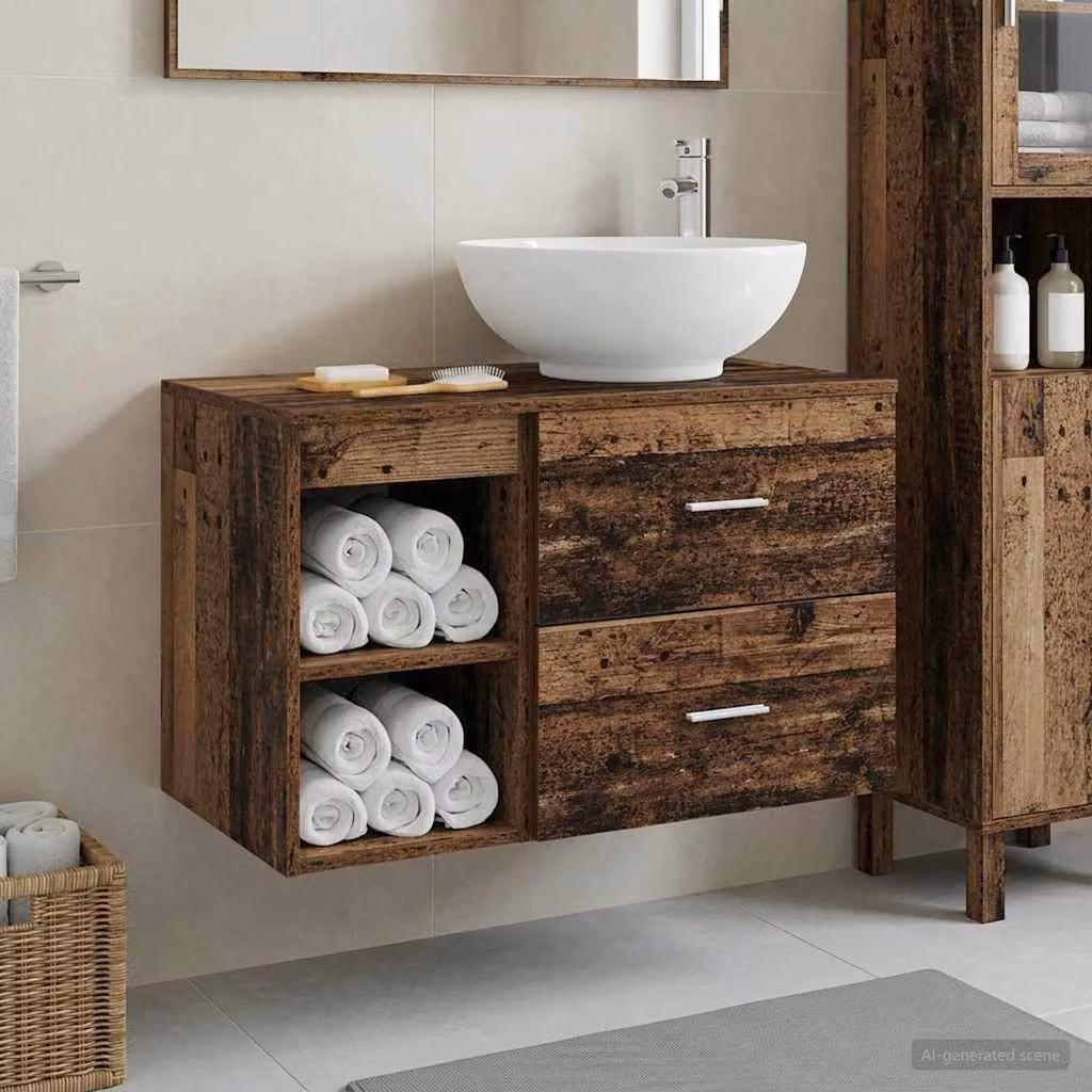 Set di mobili per il bagno moderno vidaXL in legno marrone con vanità e cassetti