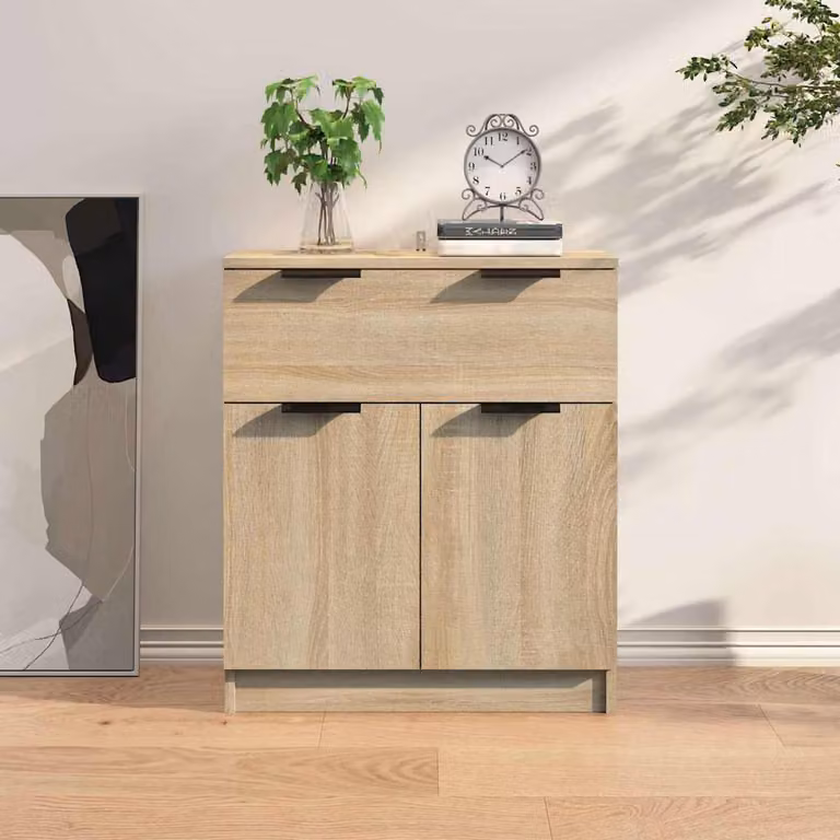 Credenza moderna vidaXL in legno multistrato e MDF, colore rovere sonoma beige, L: 60 cm, P: 30 cm, H: 70 cm