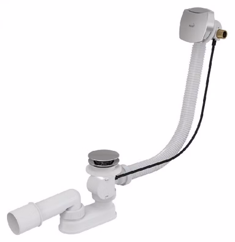 Sifone per vasca da bagno Alcadrain (Alcaplast) automatico con troppopieno, cromato A564CRM1-120