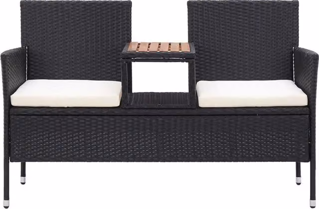 Panca da Giardino a 2 Posti con Tavolino 143 cm Polyrattan Nero 46146