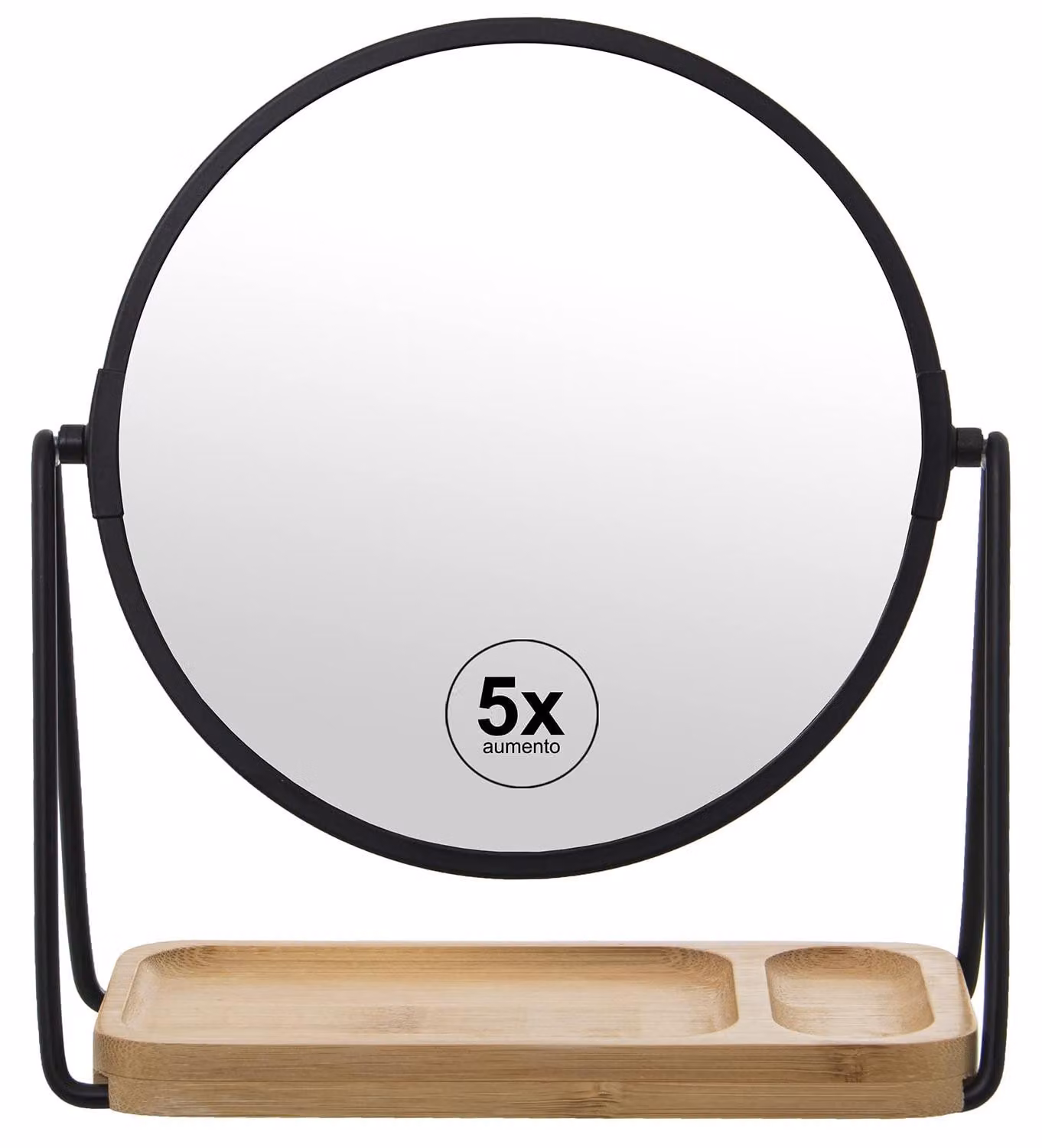 Omgoods - Specchio rotondo con ingrandimento 5x, in metallo e legno, diametro 18 cm