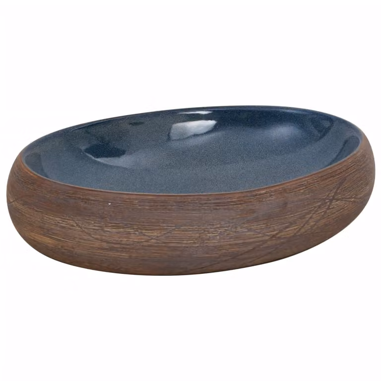 Lavabo da Appoggio Marrone e Blu Ovale 59x40x15 cm Vetroceramica