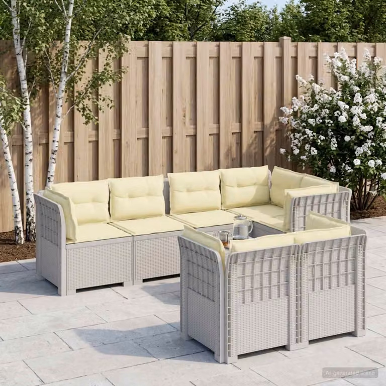 vidaXL Divano da Giardino a L per 7 Persone in Polyrattan Bianco con Cuscini Imbottiti e Rivestimenti Rimovibili