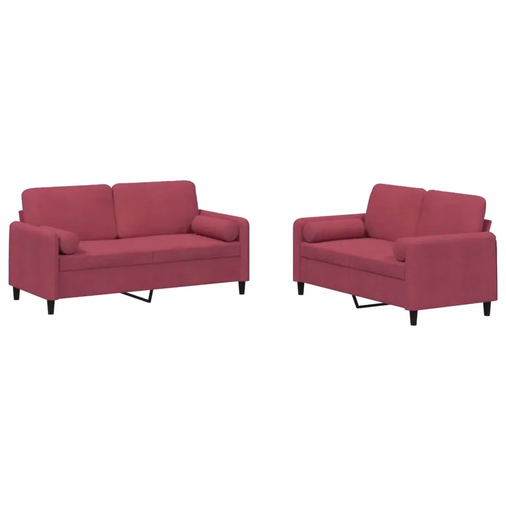 vidaXL Set di 2 Divani Moderni in Velluto Rosso con Cuscini – 2