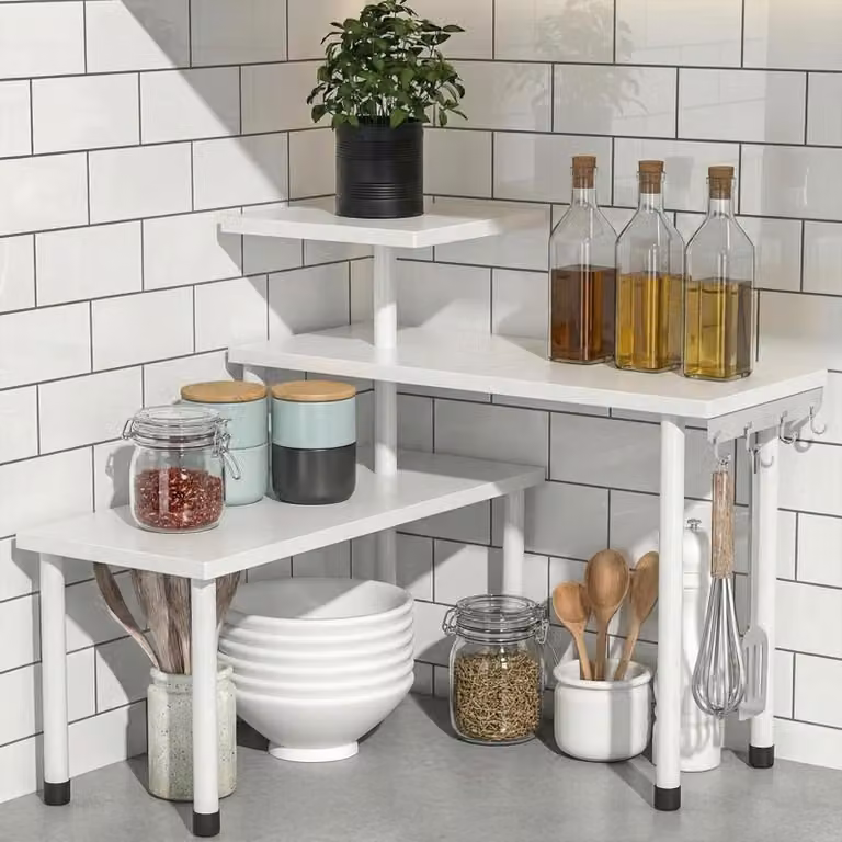 Scaffale angolare per la cucina, con 3 ripiani, regolabile, ideale per erbe aromatiche e spezie