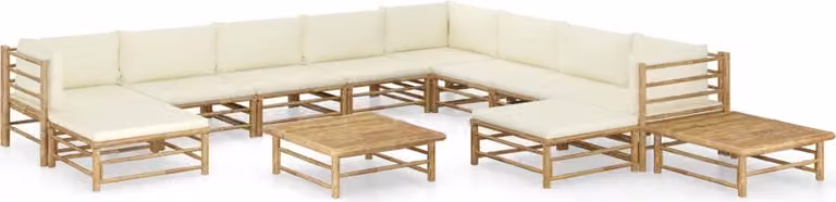 Maison Exclusive - Set da giardino da 12 pezzi con cuscini color bianco crema in bambù