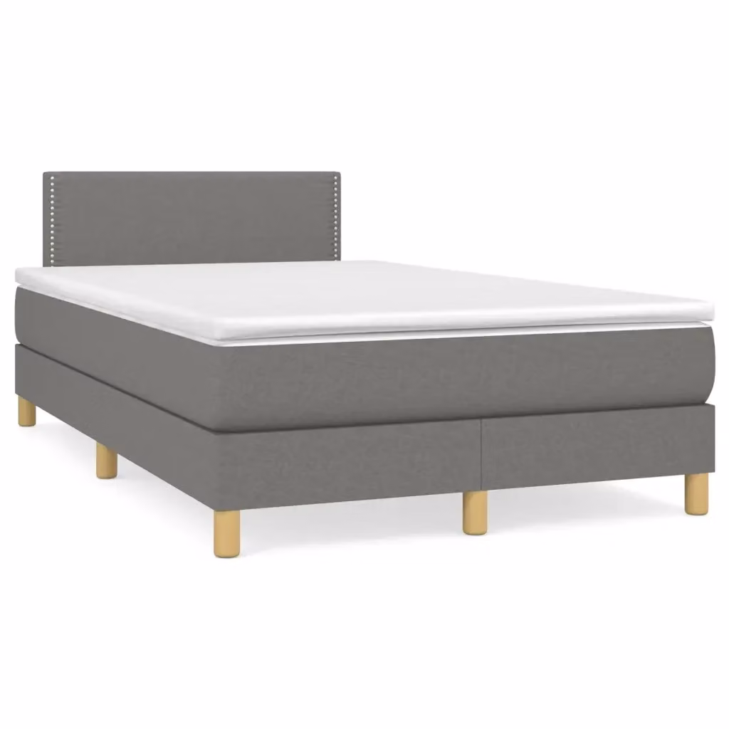 vidaXL Giroletto a Molle Ibrido con Materasso in Tessuto Grigio e Bianco L/P/H: 120 x 200 cm – 2