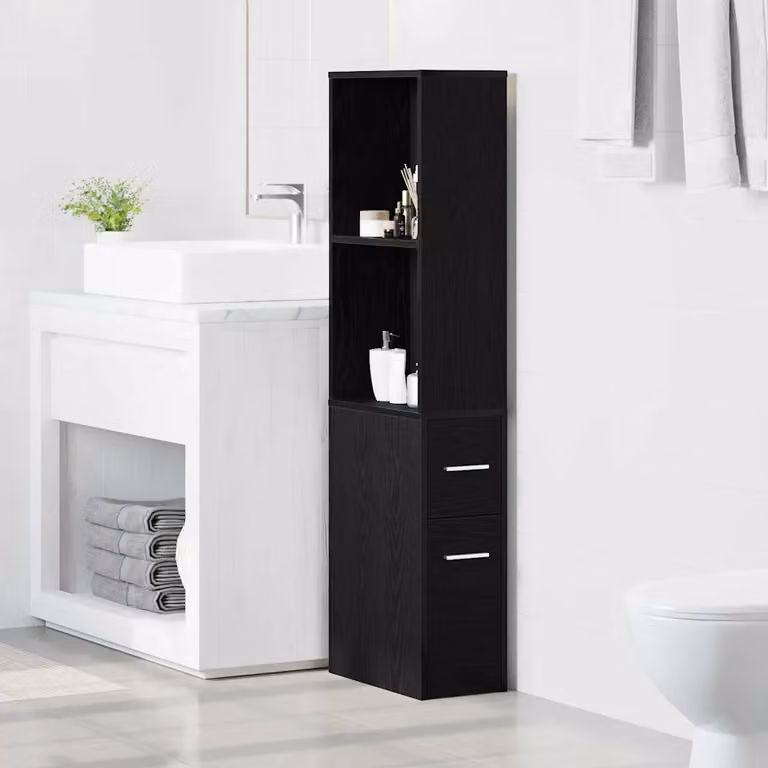 Set di mobili per il bagno vidaXL in MDF nero con ante e cassetti, sospesi, L/P/H: 22 x 41 x 135 cm