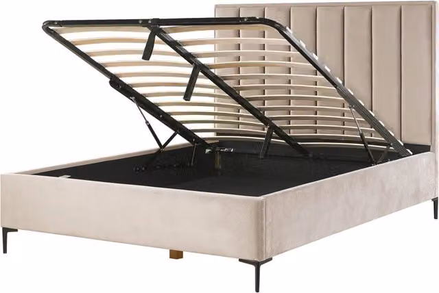 Letto Matrimoniale con Contenitore in Velluto tortora 160 x 200 cm con poggiatesta imbottita ottomana gambe in metallo Nero