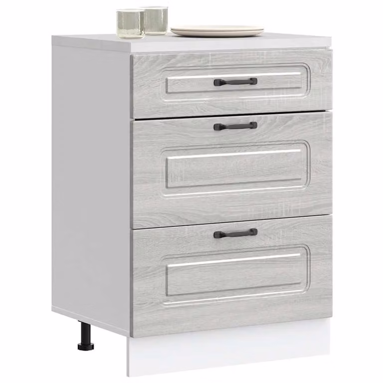 Base da cucina moderna vidaXL Kalmar in legno multistrato e MDF, Grigio Sonoma, L: 60,0 cm, H: 81,5 cm, P: 46,0 cm