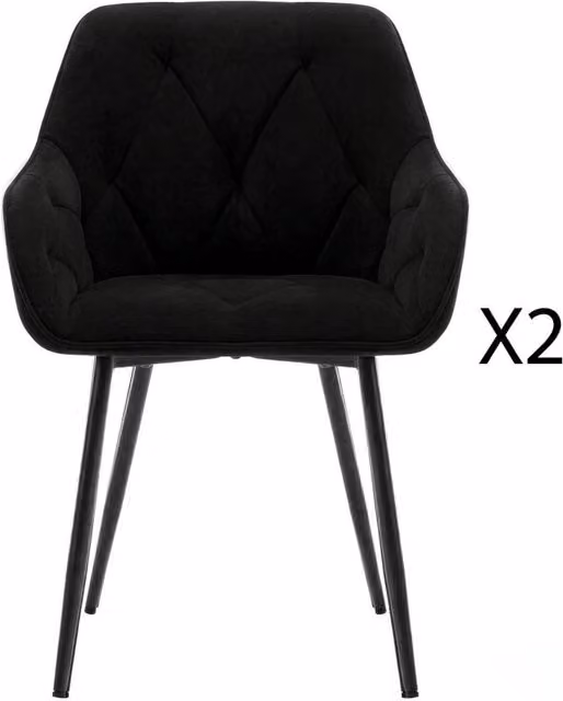 Set di 2 sedie da pranzo - con schienale ergonomico e seduta imbottita - in velluto nero