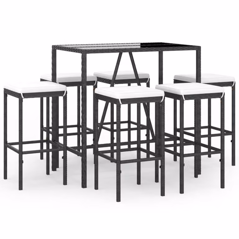 Set Bar da Giardino 7 pz con Cuscini in Polyrattan Nero