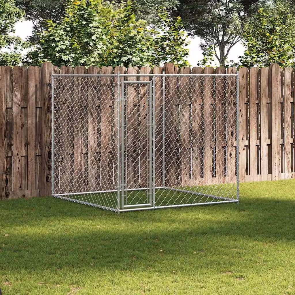 Canile da esterno vidaXL in metallo color argento L: 193 cm, P: 193 cm, H: 185 cm